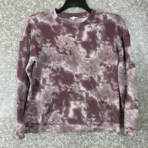 Como Blu Women's Purple Tie Dye Waffle Knit Thermal Tee - Size Medium - Pocket